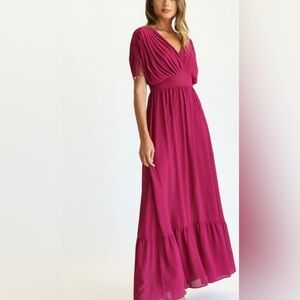 fab’rik jeri ruched detailed pleated maxi dress magenta